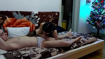 Passionate sex with cute girlfriend in stockings late in the night real homemade amateur