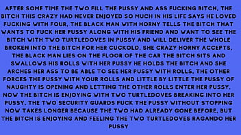 After fucking the security guard the naughty brunette told the security guard he had a fantasy of fucking with several males at the same time