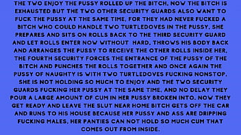 After fucking the security guard the naughty brunette told the security guard he had a fantasy of fucking with several males at the same time