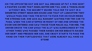 After fucking the security guard the naughty brunette told the security guard he had a fantasy of fucking with several males at the same time