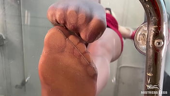My nylon feet in pov view angle from under my nylon feet