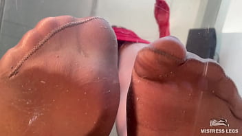 My nylon feet in pov view angle from under my nylon feet