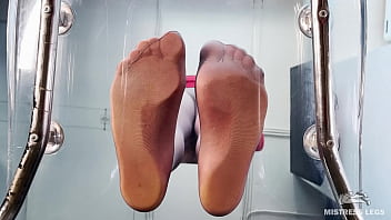 My nylon feet in pov view angle from under my nylon feet