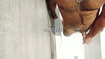 Cleaning body and cock in shower