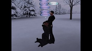 Milf whore in fur longcoat sucking cock in snow