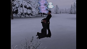 Milf whore in fur longcoat sucking cock in snow