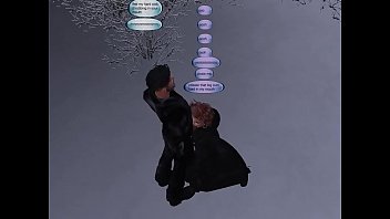 Milf whore in fur longcoat sucking cock in snow