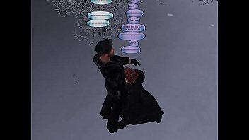 Milf whore in fur longcoat sucking cock in snow