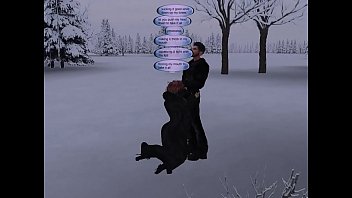 Milf whore in fur longcoat sucking cock in snow