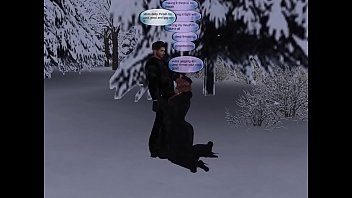 Milf whore in fur longcoat sucking cock in snow