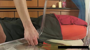 Uma zex blonde wets her panties before fucking big black dildo