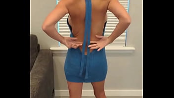 Blue sweater dress with high heels