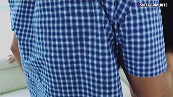 Two sexy teen besties nasty threesome scene on the couch