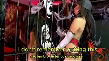 Halloween party ends in rough anal sex for sexy blonde and brunette latinas