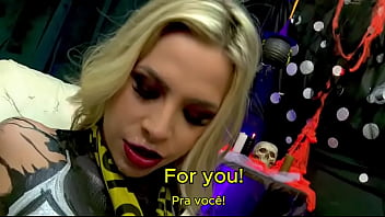 Halloween party ends in rough anal sex for sexy blonde and brunette latinas