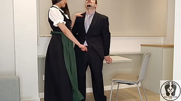 Wearing a traditional austrian dirndl she jerked him off