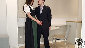 Wearing a traditional austrian dirndl she jerked him off