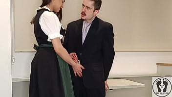 Wearing a traditional austrian dirndl she jerked him off