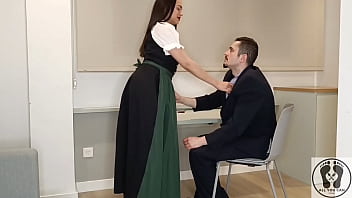 Wearing a traditional austrian dirndl she jerked him off