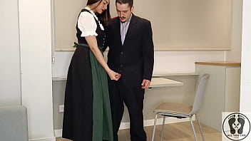 Wearing a traditional austrian dirndl she jerked him off