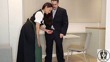 Wearing a traditional austrian dirndl she jerked him off