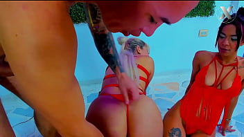 Horny blonde girl from my neighborhood gives me some hot blowjobs with her best friend