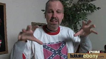 Different guys take turns fucking ebony and cum on her face 22