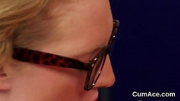 Hot looker gets cumshot on her face sucking all the jism
