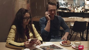 Slim brunette with firm breasts gets fucked sideways and covered in spunk