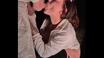 Bending over thick girl outside in the open