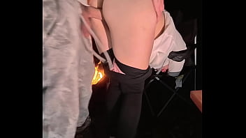 Bending over thick girl outside in the open