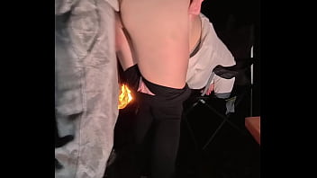 Bending over thick girl outside in the open