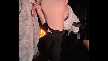 Bending over thick girl outside in the open