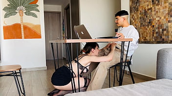 Cute gf sucks big dick while i try to work girl porn