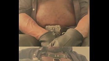 Black mature muscle leather titpump nipple play & bbc cum