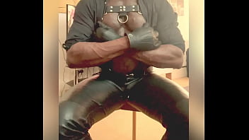 Black mature muscle leather titpump nipple play & bbc cum