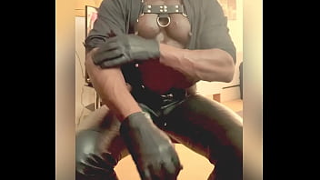 Black mature muscle leather titpump nipple play & bbc cum