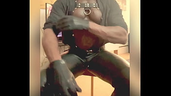 Black mature muscle leather titpump nipple play & bbc cum