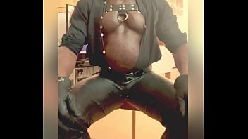 Black mature muscle leather titpump nipple play & bbc cum