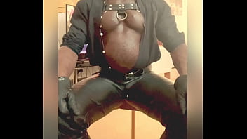 Black Mature Muscle Leather Titpump Nipple Play & Bbc Cum thumbnail