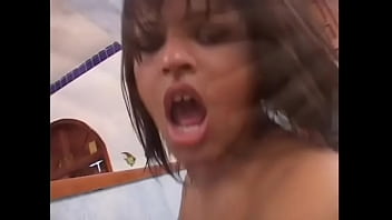 Dude Puts His Toes Into Black Tranny's Ass Then She Lowers Herself Onto His Pole thumbnail