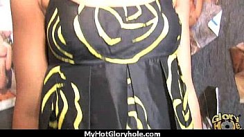 Ebony hottie milking cocks in the gloryhole 10