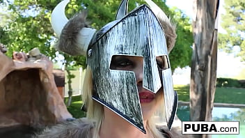 Hot blonde rubs her wet pussy