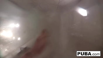 Hot blonde rubs her wet pussy