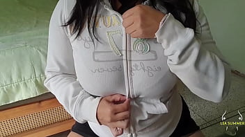 Busty slut caresses her huge oiled udders and masturbates her new dildo imagining it's her stepbrother's meaty cock