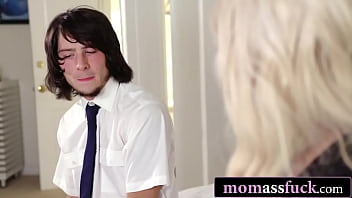 Nerdy stepson gets a wild anal lesson from busty blonde milf