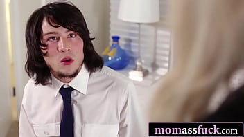 Nerdy stepson gets a wild anal lesson from busty blonde milf