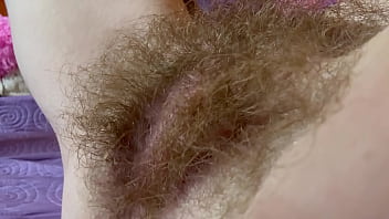 Monster hairy pussy masturbation with huge clit rubbing orgasm