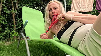 Mega dildo in my prolapse pussy