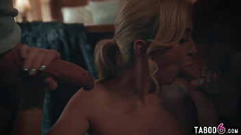 Virgin blonde double penetration fuck by her hung stepbros